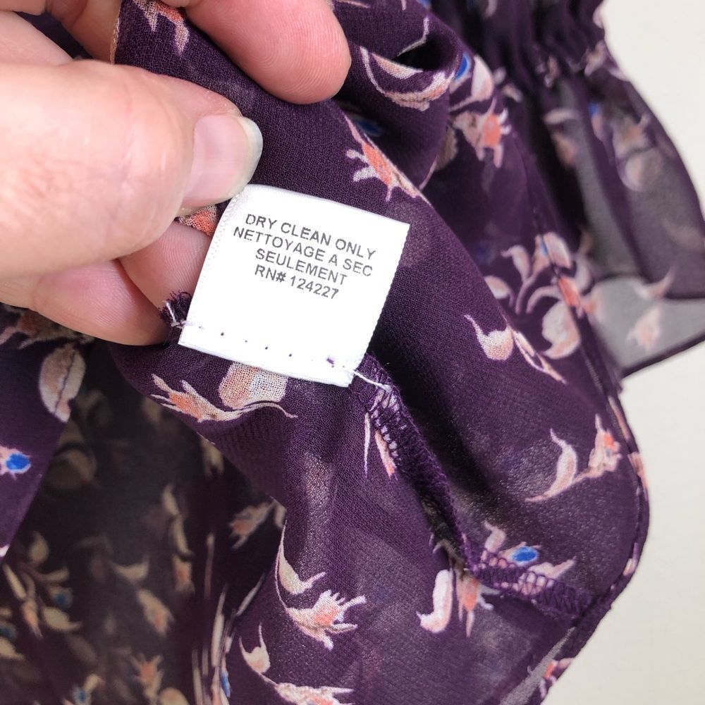 MISA Los Angeles Top Purple Floral Blouse Short Sleeve Shirt V Neck Sheer Small - Picture 8 of 8